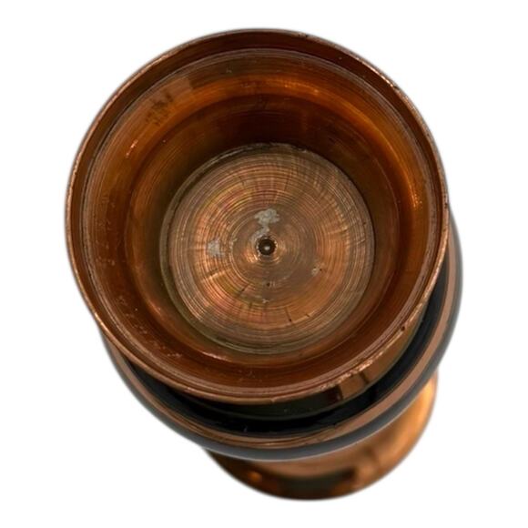 Vintage Brass/Copper Black Etched Floral & Striped Vase ~ 8” Tall Made India EUC - Picture 6 of 12